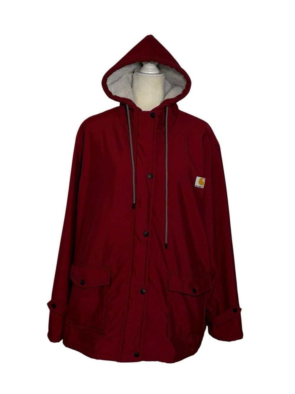 Carhartt Rain Defender hooded fleece lined lightweight coat in deep red - 3XL